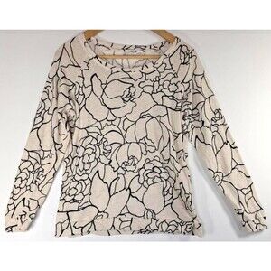 Celtic & Co Womens UK 10 US 6 Organic Cotton Floral Print Long Sleeve Top Ivory